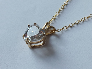 gold plated silver chain with 10 mm white zirconia heart pendant-anchor chain 45 cm---